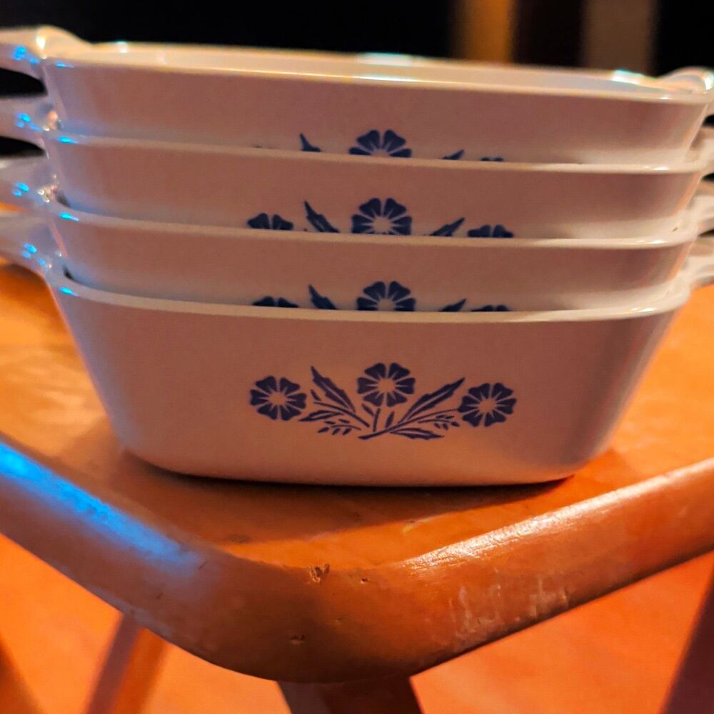 CorningWare Square Casserole Dishes Set of 4 White/Blue Floral Pattern